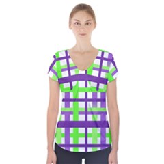 Plaid Waffle Gingham Short Sleeve Front Detail Top by HermanTelo