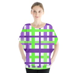 Plaid Waffle Gingham Batwing Chiffon Blouse