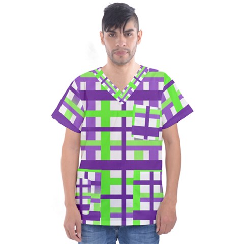 Plaid Waffle Gingham Men s V-neck Scrub Top by HermanTelo