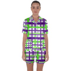 Plaid Waffle Gingham Satin Short Sleeve Pyjamas Set by HermanTelo