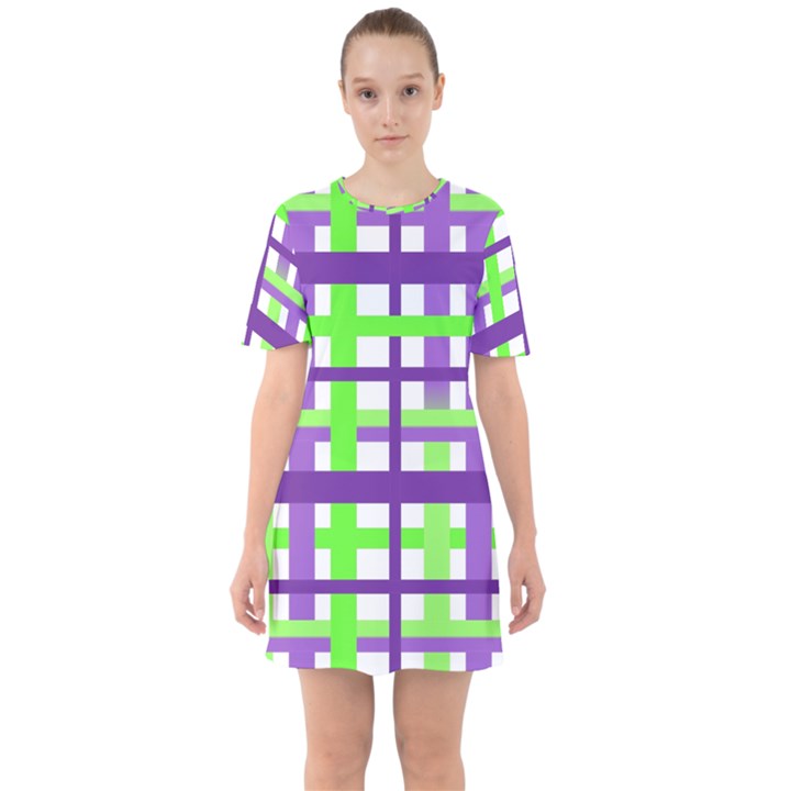 Plaid Waffle Gingham Sixties Short Sleeve Mini Dress