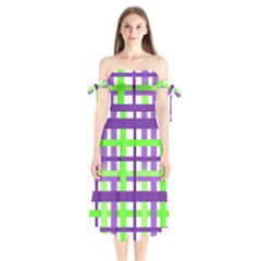 Plaid Waffle Gingham Shoulder Tie Bardot Midi Dress