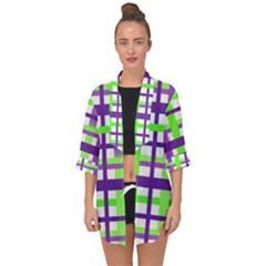 Plaid Waffle Gingham Open Front Chiffon Kimono by HermanTelo