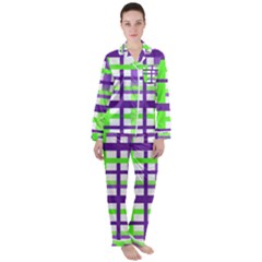 Plaid Waffle Gingham Satin Long Sleeve Pyjamas Set by HermanTelo