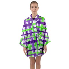 Plaid Waffle Gingham Long Sleeve Kimono Robe