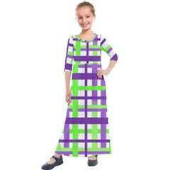 Plaid Waffle Gingham Kids  Quarter Sleeve Maxi Dress by HermanTelo