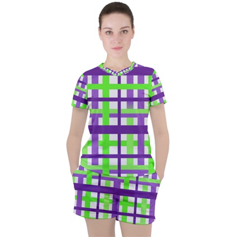 Plaid Waffle Gingham Women s Tee And Shorts Set by HermanTelo