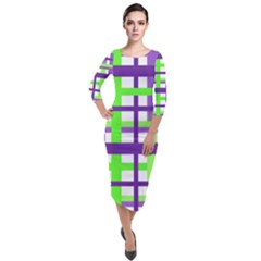 Plaid Waffle Gingham Quarter Sleeve Midi Velour Bodycon Dress by HermanTelo