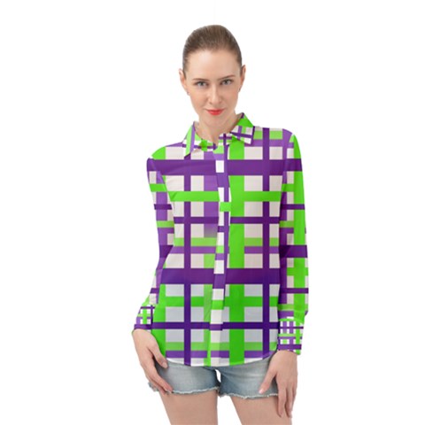 Plaid Waffle Gingham Long Sleeve Chiffon Shirt by HermanTelo