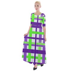 Plaid Waffle Gingham Half Sleeves Maxi Dress by HermanTelo