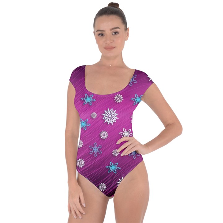 Snowflakes Winter Christmas Purple Short Sleeve Leotard 