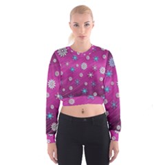 Snowflakes Winter Christmas Purple Cropped Sweatshirt