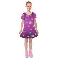 Snowflakes Winter Christmas Purple Kids  Short Sleeve Velvet Dress