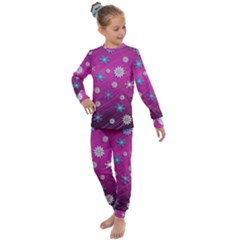 Snowflakes Winter Christmas Purple Kids  Long Sleeve Set 