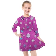 Snowflakes Winter Christmas Purple Kids  Quarter Sleeve Shirt Dress by HermanTelo