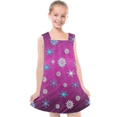 Snowflakes Winter Christmas Purple Kids  Cross Back Dress