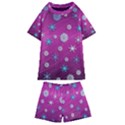 Snowflakes Winter Christmas Purple Kids  Swim Tee and Shorts Set View1