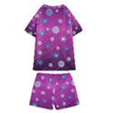 Snowflakes Winter Christmas Purple Kids  Swim Tee and Shorts Set View2