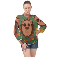 Hedgehog Animal Cute Cartoon High Neck Long Sleeve Chiffon Top