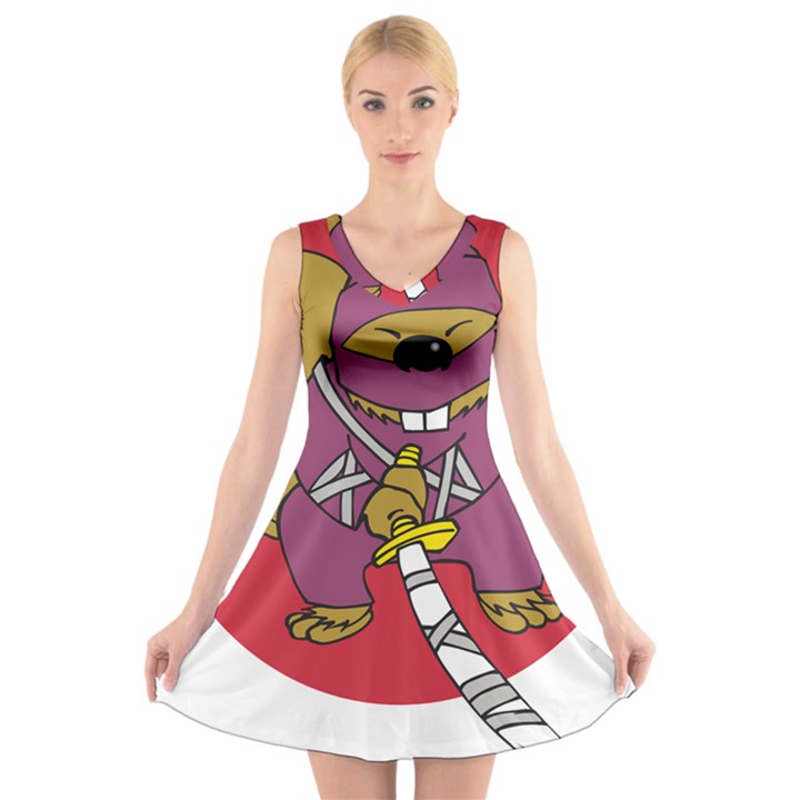 Ninja Beaver Animal Humor Joke V-Neck Sleeveless Dress