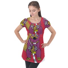 Ninja Beaver Animal Humor Joke Puff Sleeve Tunic Top by Sudhe