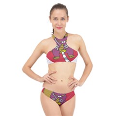 Ninja Beaver Animal Humor Joke High Neck Bikini Set by Sudhe