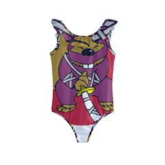 Ninja Beaver Animal Humor Joke Kids  Frill Swimsuit by Sudhe