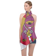 Ninja Beaver Animal Humor Joke Halter Asymmetric Satin Top by Sudhe