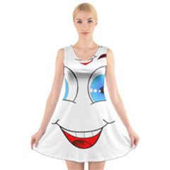 Smiley Face Laugh Comic Funny V-neck Sleeveless Dress by Sudhe