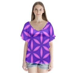 Purple V-neck Flutter Sleeve Top