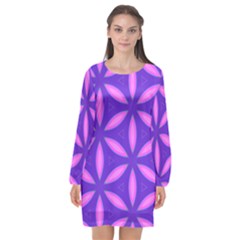 Purple Long Sleeve Chiffon Shift Dress 