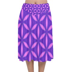 Purple Velvet Flared Midi Skirt