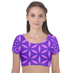 Purple Velvet Short Sleeve Crop Top 