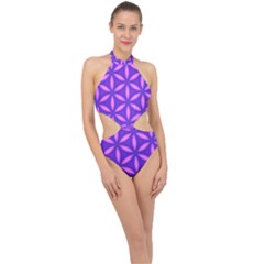 Purple Halter Side Cut Swimsuit