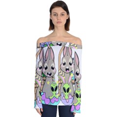 Graphic Kawaii Bunnies Off Shoulder Long Sleeve Top by Sudhe