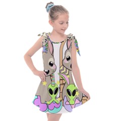 Graphic Kawaii Bunnies Kids  Tie Up Tunic Dress