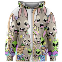 Graphic Kawaii Bunnies Kids  Zipper Hoodie Without Drawstring by Sudhe