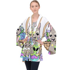 Graphic Kawaii Bunnies Velvet Kimono Robe by Sudhe