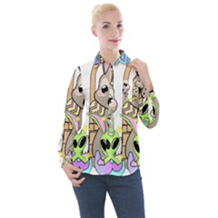 Graphic Kawaii Bunnies Women s Long Sleeve Pocket Shirt