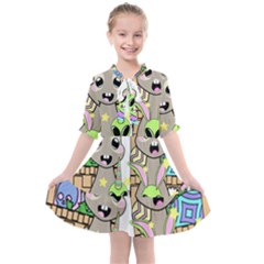 Graphic Kawaii Bunnies Kids  All Frills Chiffon Dress