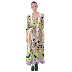 Graphic Kawaii Bunnies Button Up Maxi Dress