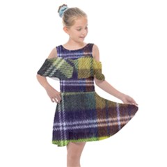 Yellow Plaid Flannel Kids  Shoulder Cutout Chiffon Dress