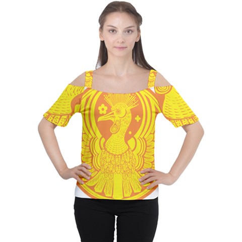 Phoenix Bird Legend Coin Fire Cutout Shoulder Tee by Sudhe