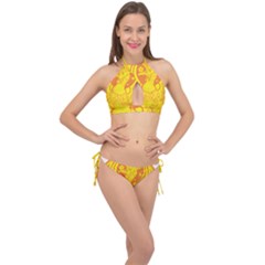 Phoenix Bird Legend Coin Fire Cross Front Halter Bikini Set by Sudhe