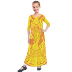 Phoenix Bird Legend Coin Fire Kids  Quarter Sleeve Maxi Dress by Sudhe