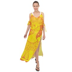 Phoenix Bird Legend Coin Fire Maxi Chiffon Cover Up Dress by Sudhe