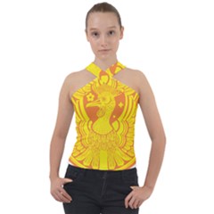 Phoenix Bird Legend Coin Fire Cross Neck Velour Top by Sudhe