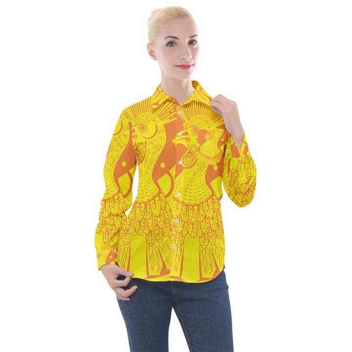 Phoenix Bird Legend Coin Fire Women s Long Sleeve Pocket Shirt