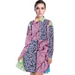 Brain Heart Balance Emotion Long Sleeve Chiffon Shirt Dress by Sudhe