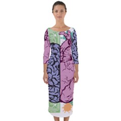 Brain Heart Balance Emotion Quarter Sleeve Midi Bodycon Dress by Sudhe